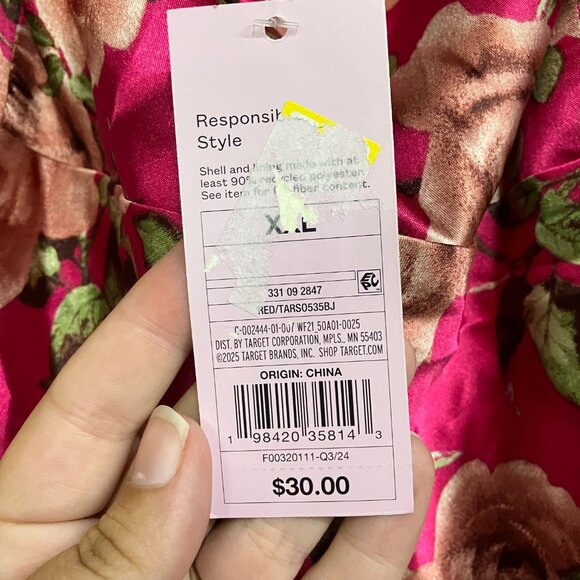 NWT Wild Fable Women XXL Red Floral Cap Sleeve Satin Maxi Bodycon Holiday Dress - Picture 5 of 14